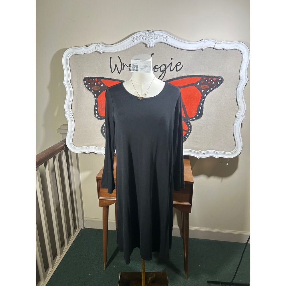 Eileen Fisher Womens Black Long Sleeve Scoop Neck Shift Dress Size Small S/P